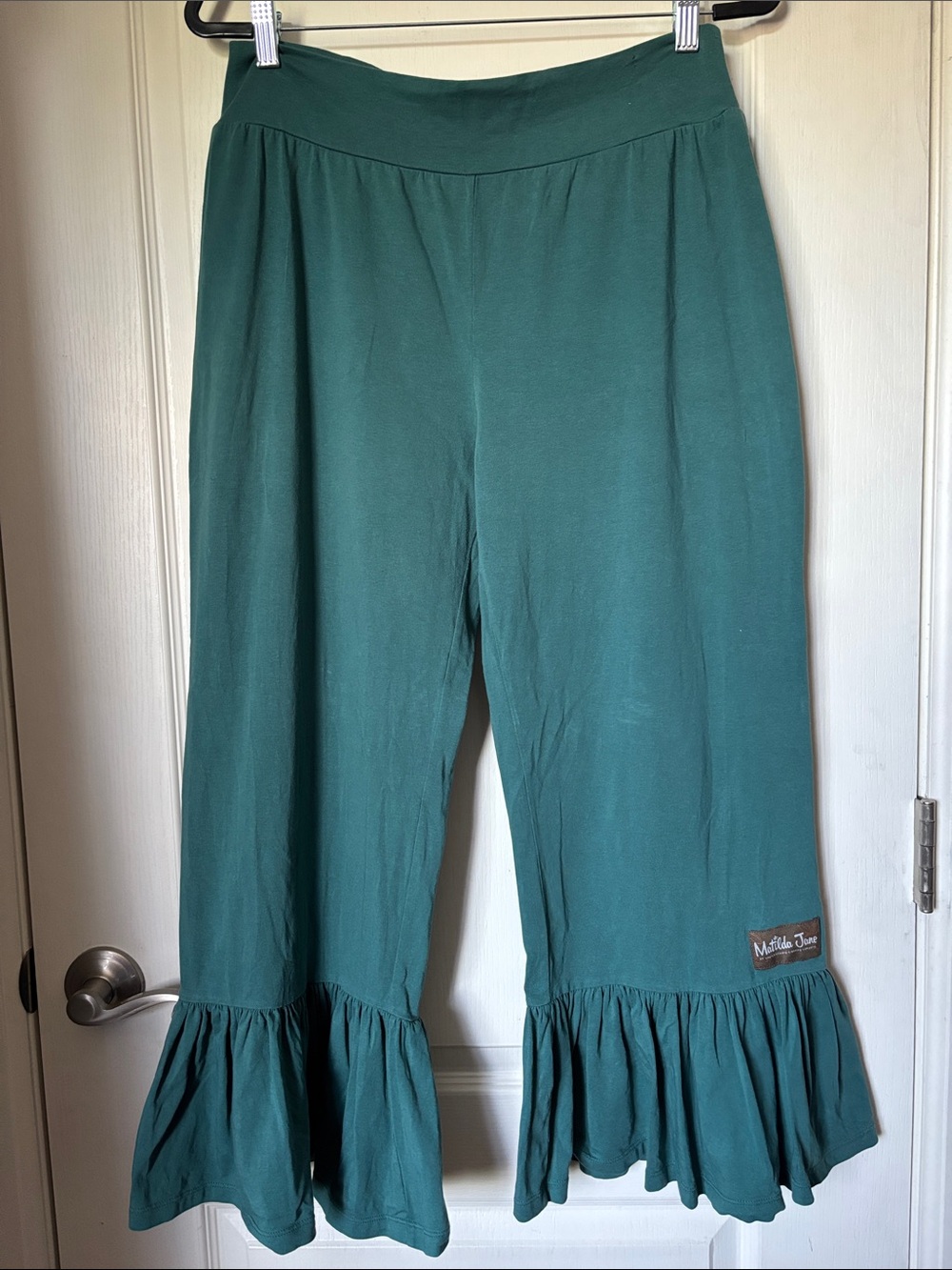 Matilda Jane Women’s Large Teal Ruffle Hem Lounge Pants Boho Cottagecore